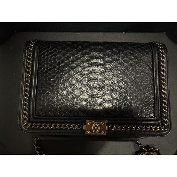 Chanel Python Small Boy Flap Bag Black Snakeskin w/ Box & Dust Bag SPB-JB 335216 - Picture 1 of 16